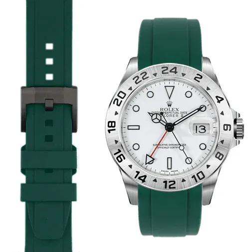 Curved End Rubber Strap for Rolex Explorer II with Tang Buckle