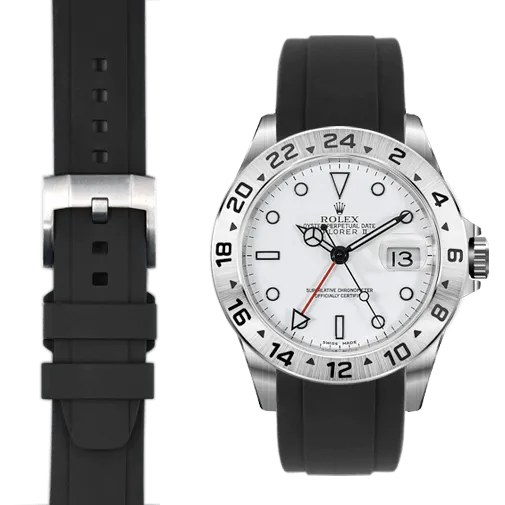 Curved End Rubber Strap for Rolex Explorer II with Tang Buckle