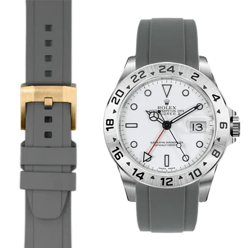 Curved End Rubber Strap for Rolex Explorer II with Tang Buckle