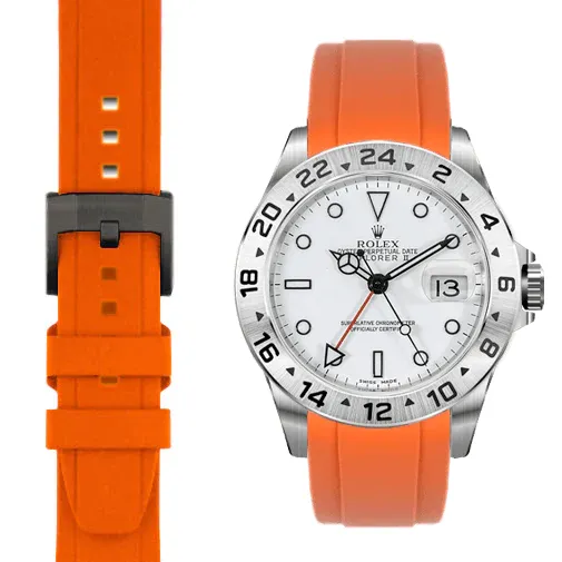 Curved End Rubber Strap for Rolex Explorer II with Tang Buckle