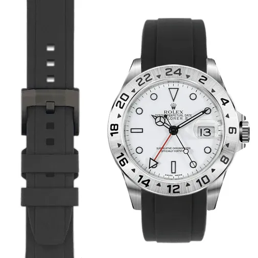 Curved End Rubber Strap for Rolex Explorer II with Tang Buckle