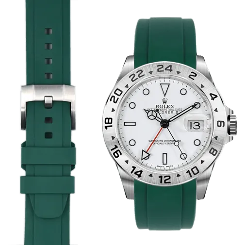 Curved End Rubber Strap for Rolex Explorer II with Tang Buckle