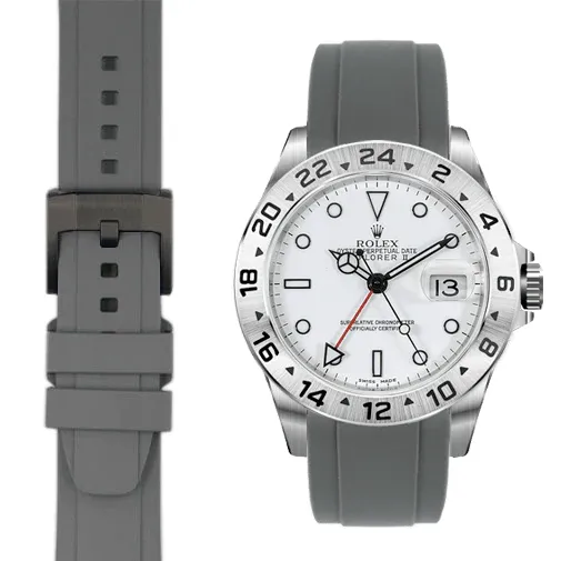 Curved End Rubber Strap for Rolex Explorer II with Tang Buckle