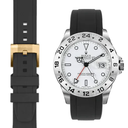 Curved End Rubber Strap for Rolex Explorer II with Tang Buckle