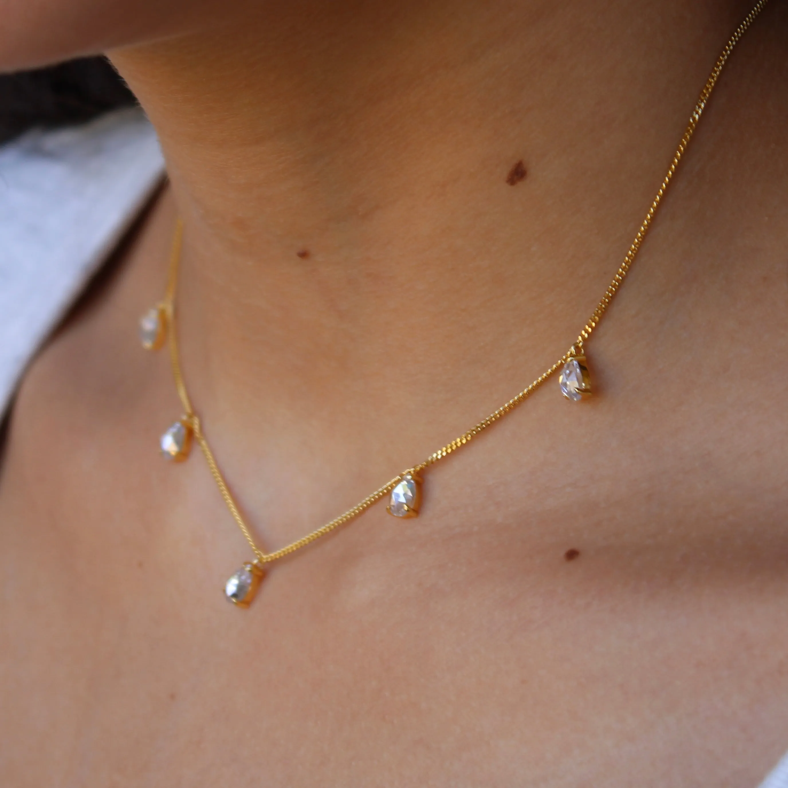 Dainty Crystal Drop Choker- 14k Gold Vermeil