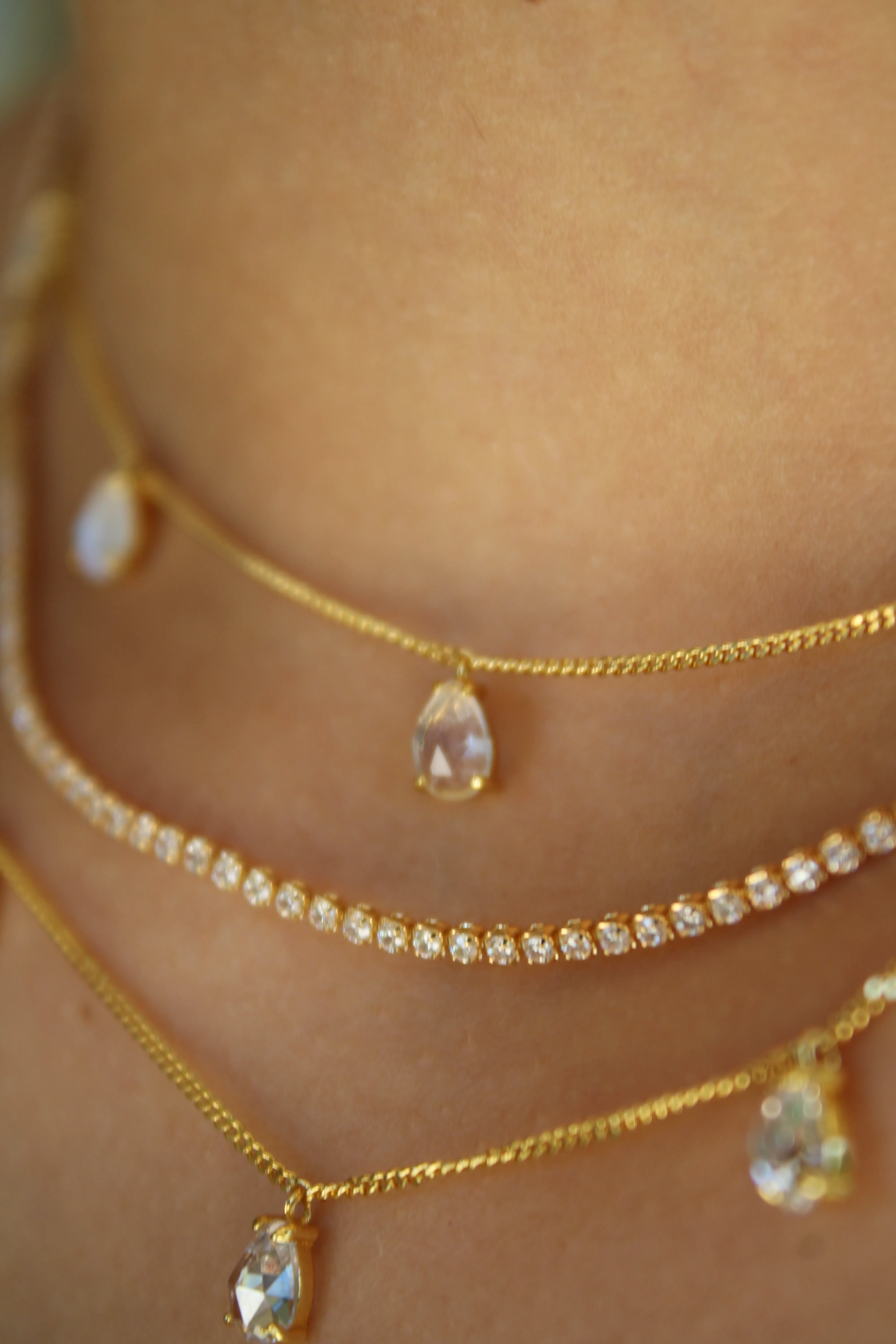 Dainty Crystal Drop Choker- 14k Gold Vermeil