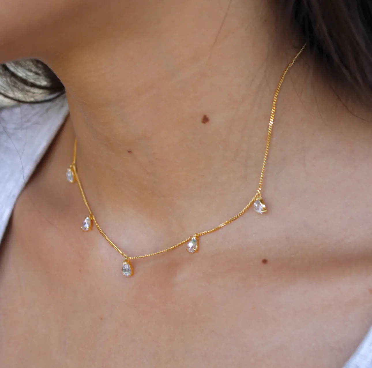 Dainty Crystal Drop Choker- 14k Gold Vermeil
