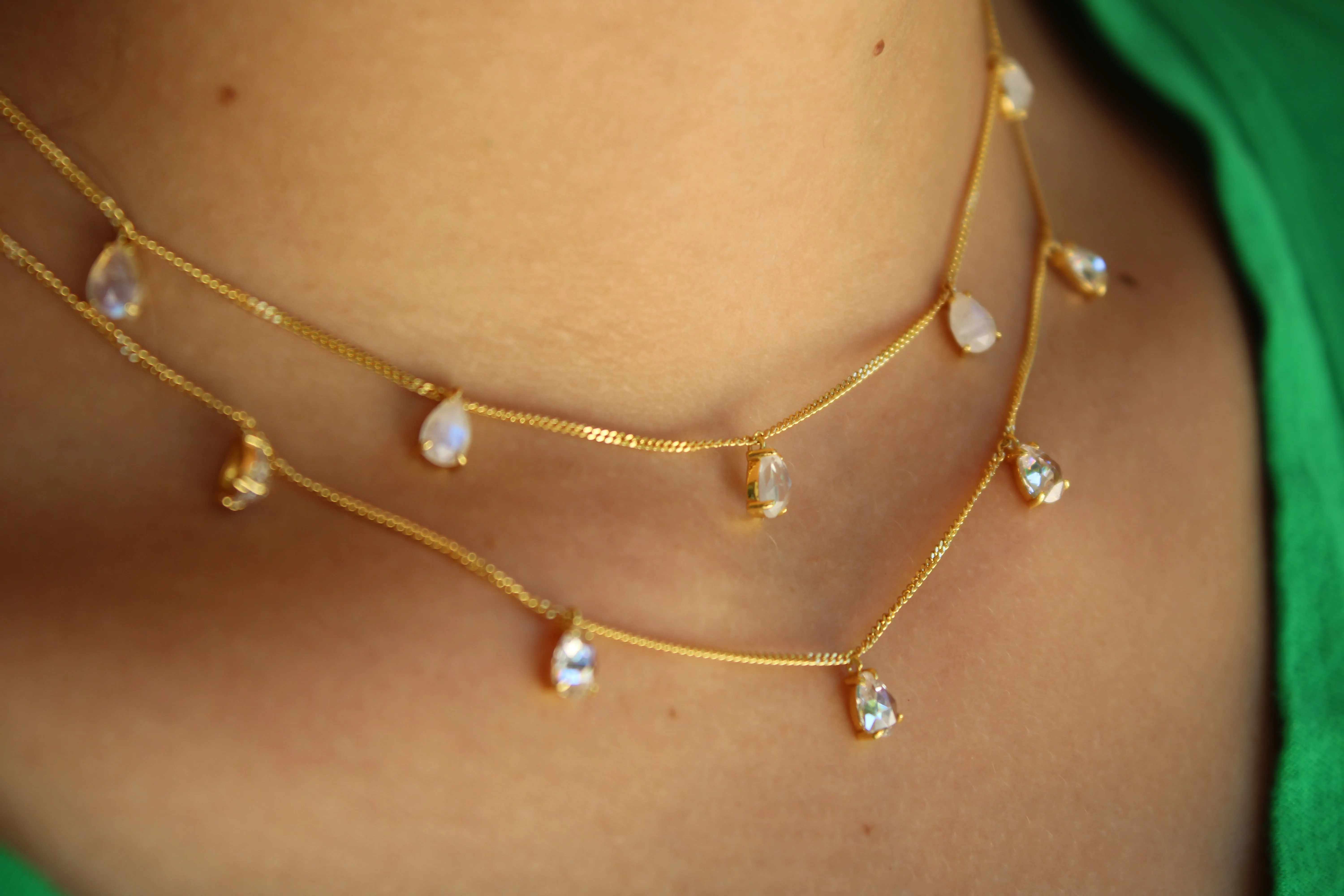Dainty Crystal Drop Choker- 14k Gold Vermeil