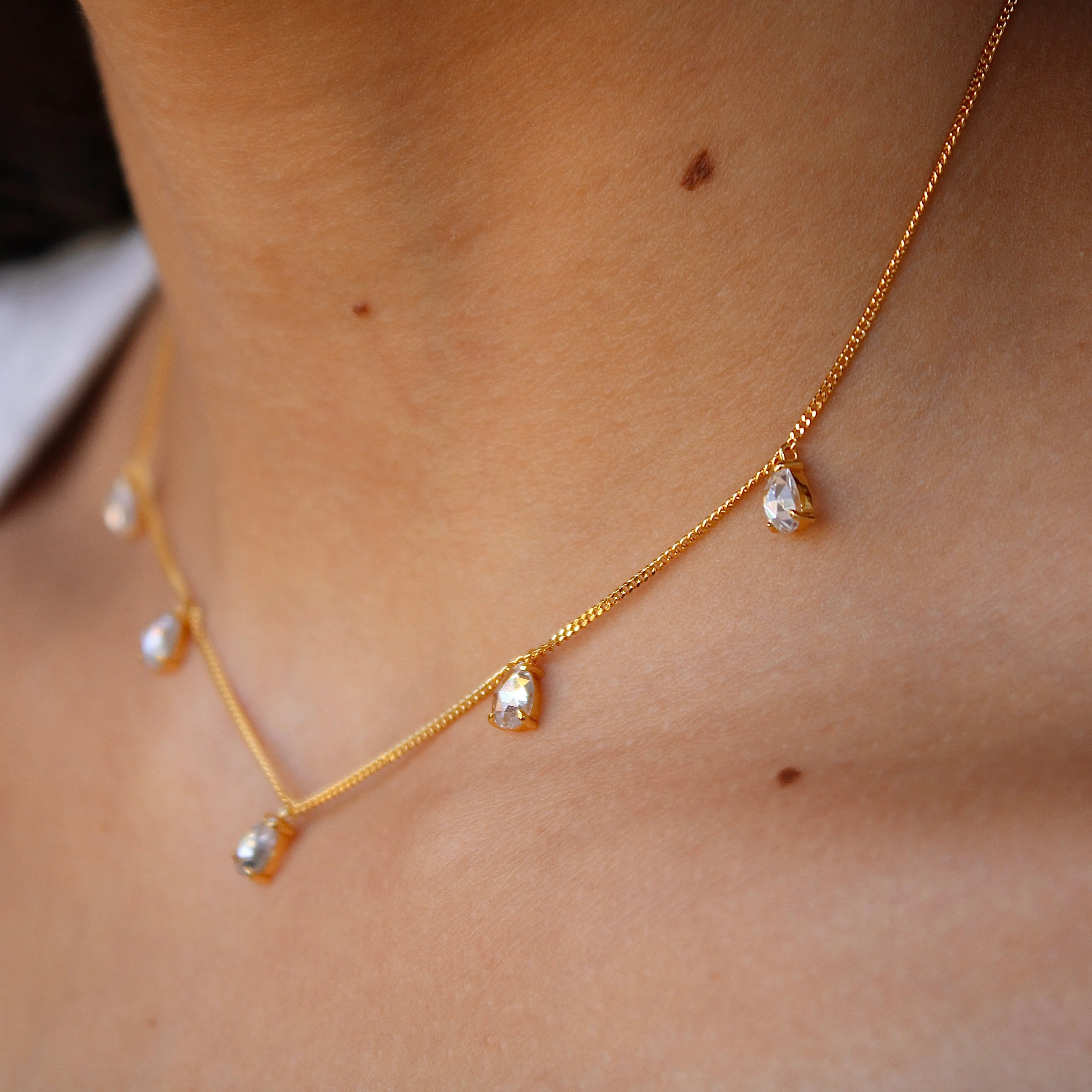 Dainty Crystal Drop Choker- 14k Gold Vermeil
