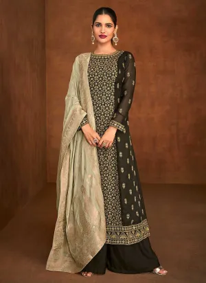 Dark Green and Gold Lucknowi Embroidered Sharara Suit