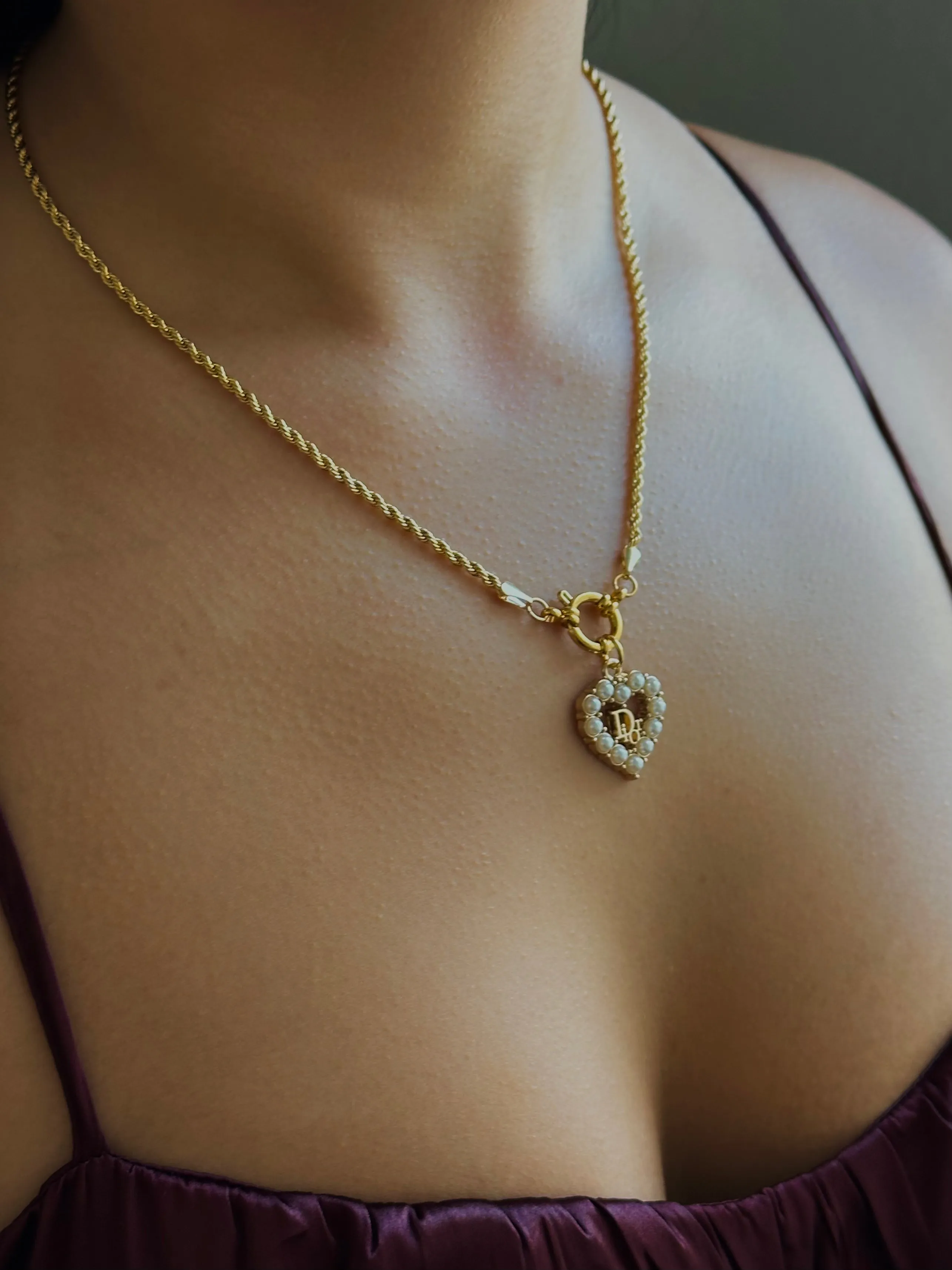 DIOR LUNA ROUND CLASP ROPE CHAIN NECKLACE
