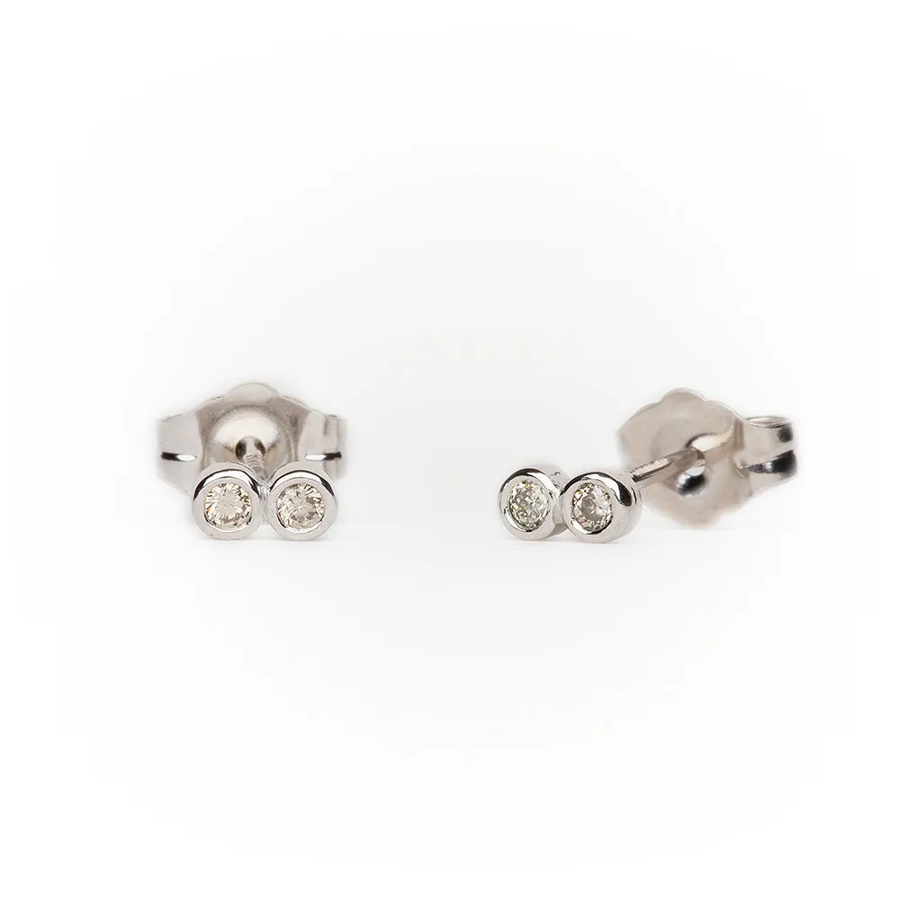 Double Diamond Bezel Studs in 14k White Gold