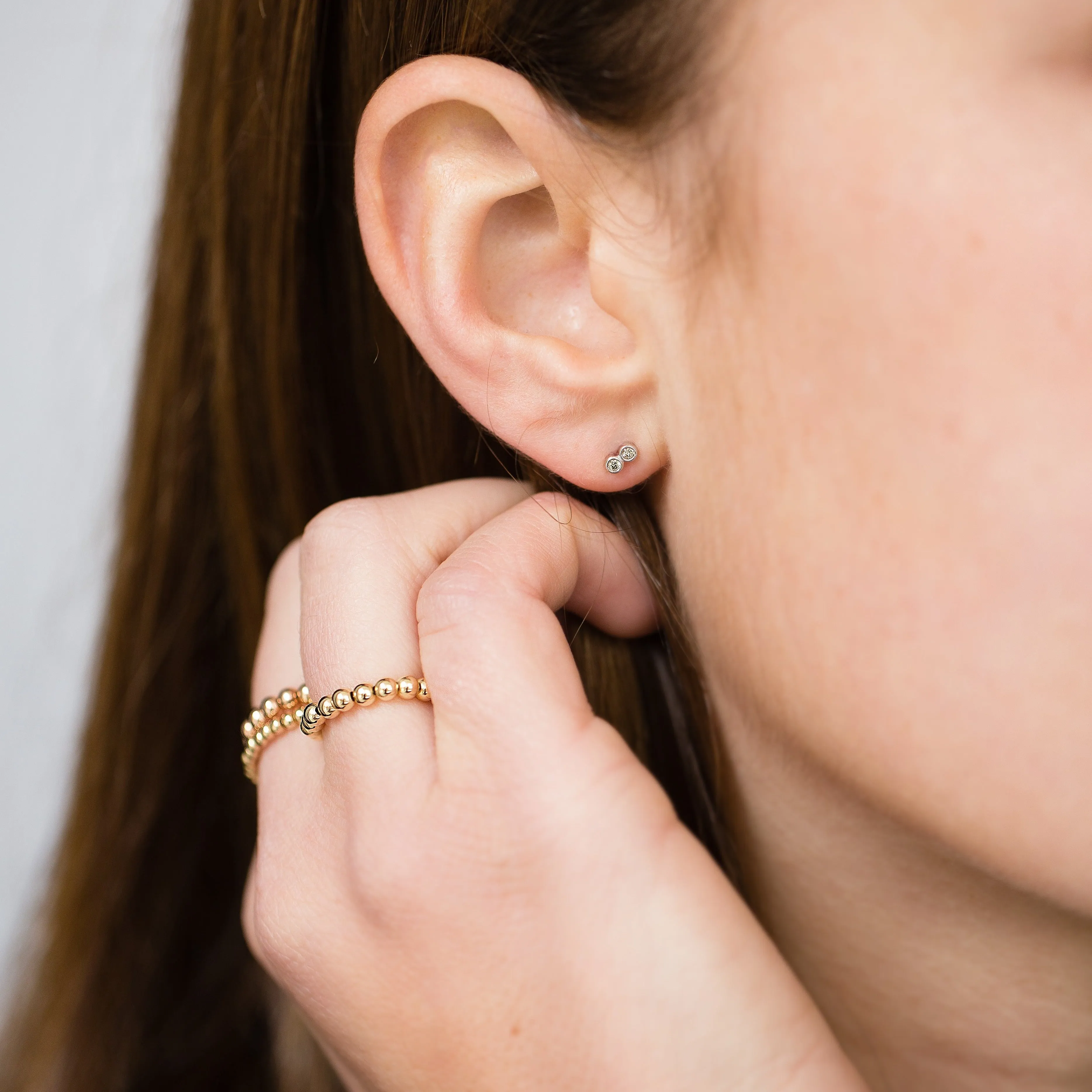 Double Diamond Bezel Studs in 14k White Gold