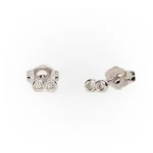 Double Diamond Bezel Studs in 14k White Gold