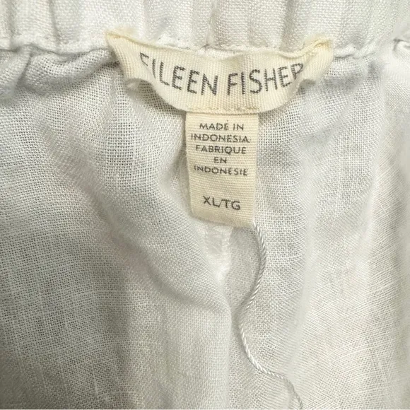 EILEEN FISHER white 100% Organic Linen Drawstring Shorts Womens Size XL