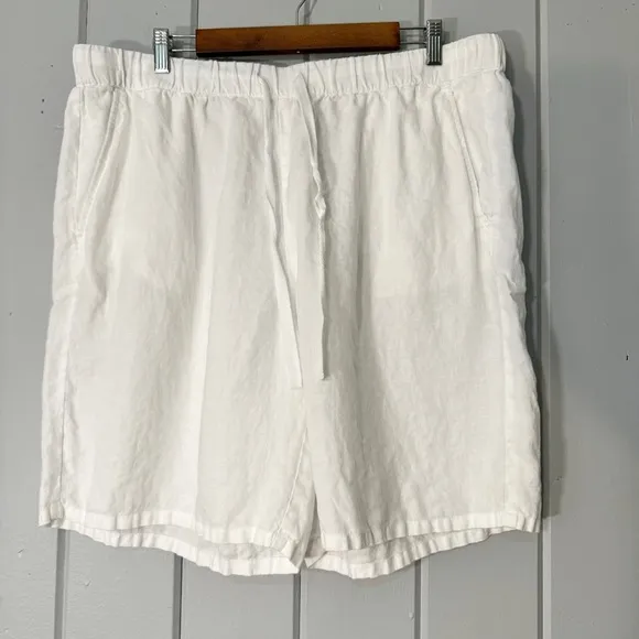 EILEEN FISHER white 100% Organic Linen Drawstring Shorts Womens Size XL