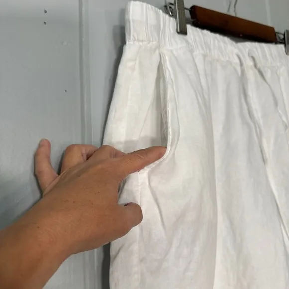 EILEEN FISHER white 100% Organic Linen Drawstring Shorts Womens Size XL