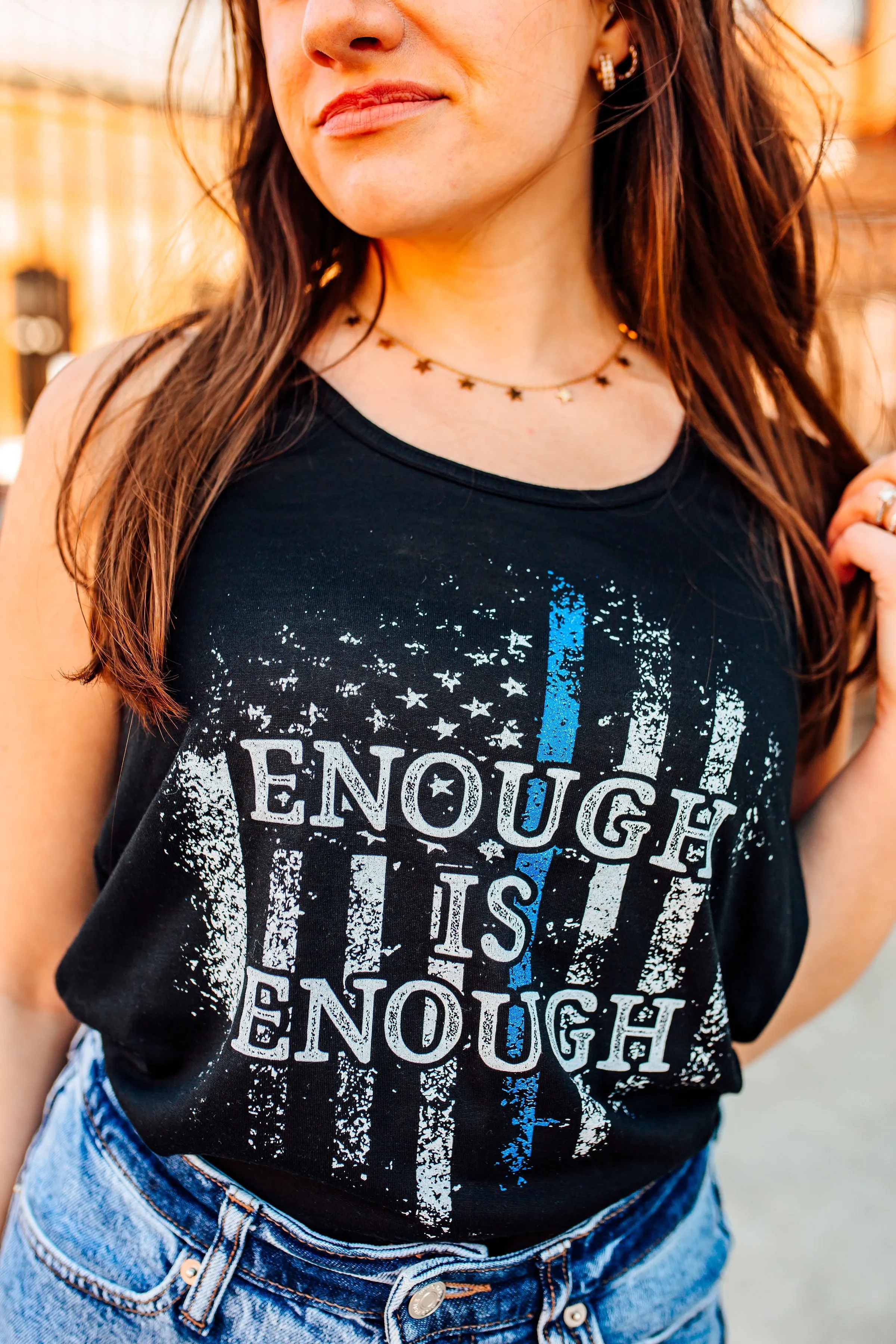 Enough Is Enough Distressed Flag © Flowy Racerback Tank