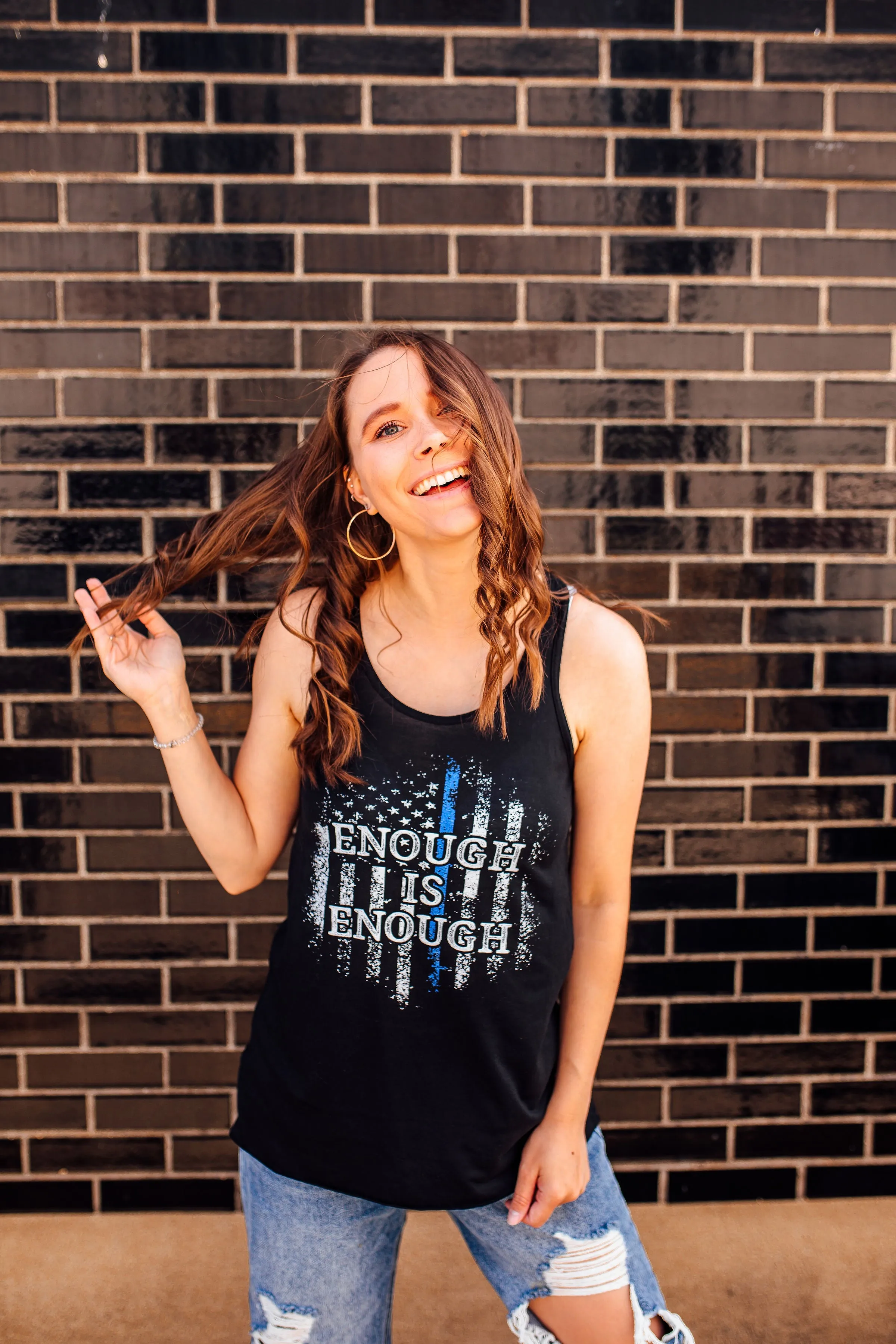 Enough Is Enough Distressed Flag © Flowy Racerback Tank