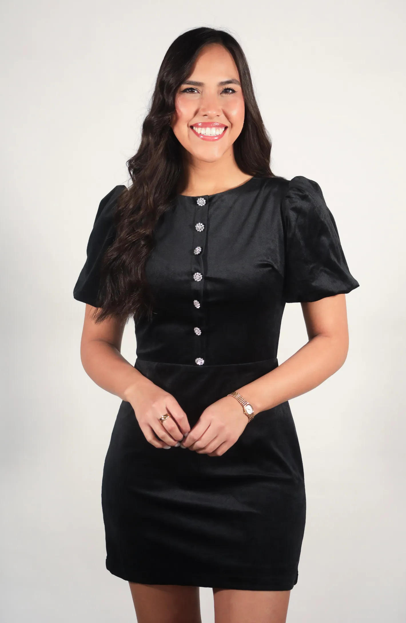 Exclusive Holiday Black Velour Mini Dress