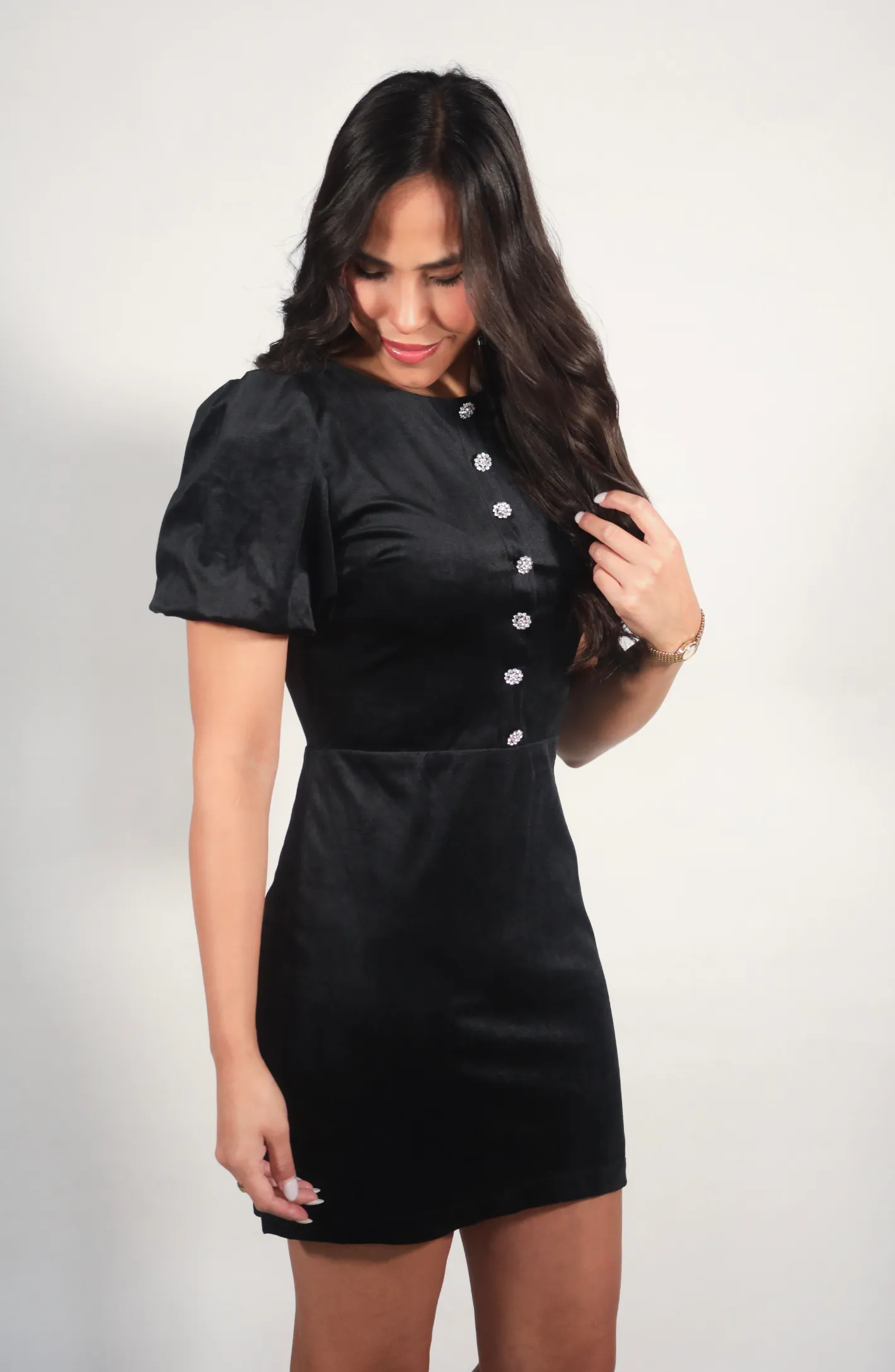 Exclusive Holiday Black Velour Mini Dress