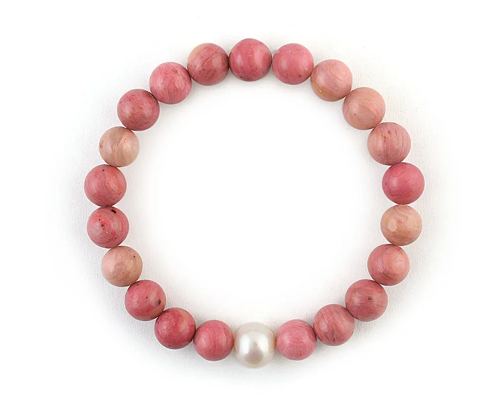 Expensive Pearl and Rhodonite women's bracelet