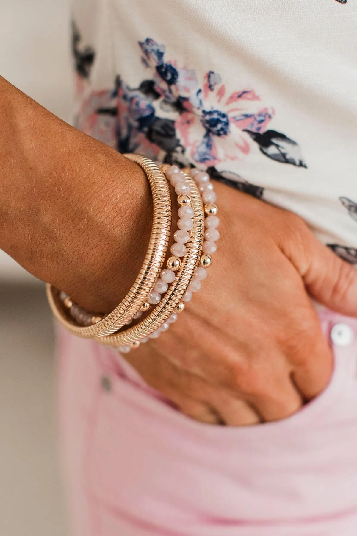 Expensive To Be Me Bracelet Set- Pink & Gold