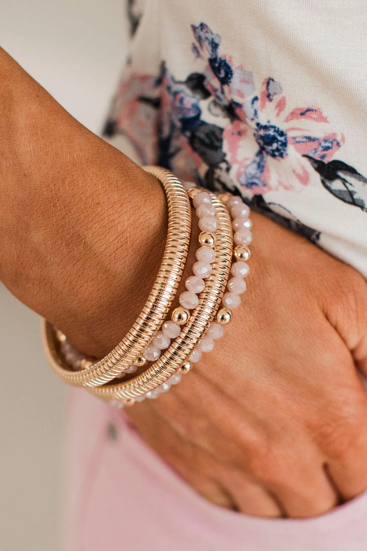 Expensive To Be Me Bracelet Set- Pink & Gold