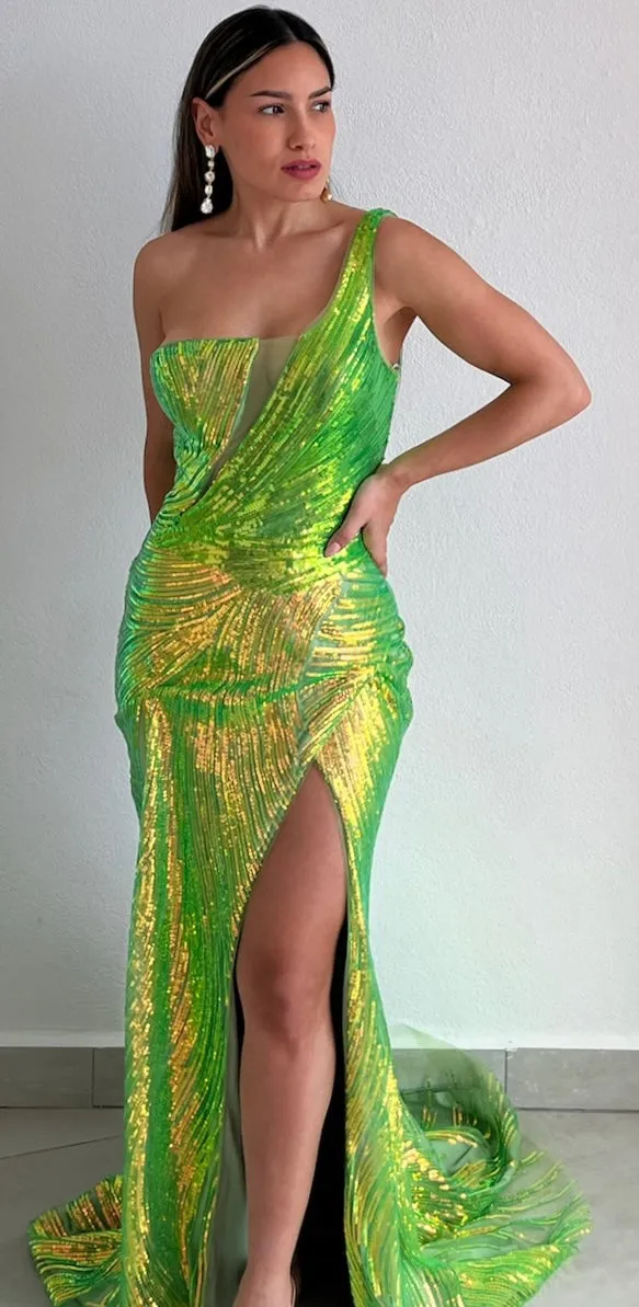 Eye Catching Green Sequins Formal Gown