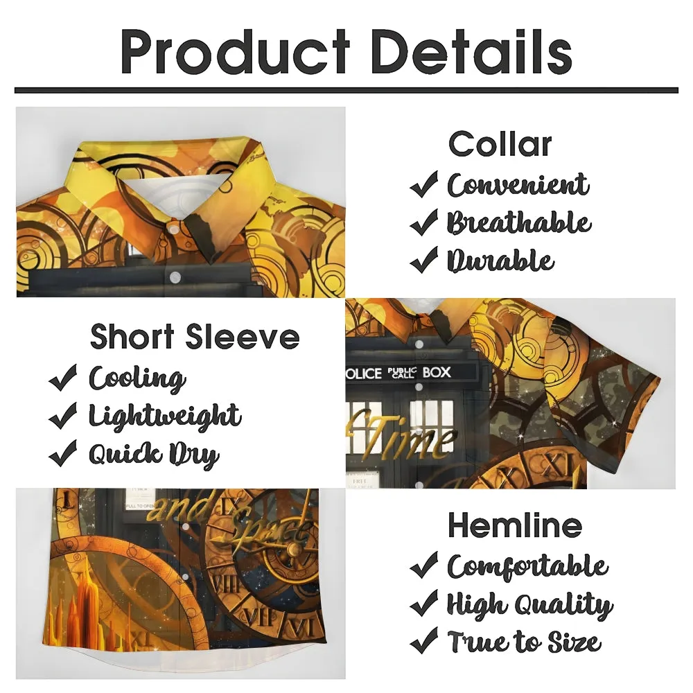 Eye-Catching Time Travel Checkered Print Hawaiian Short Sleeve Shirt 2404001917
