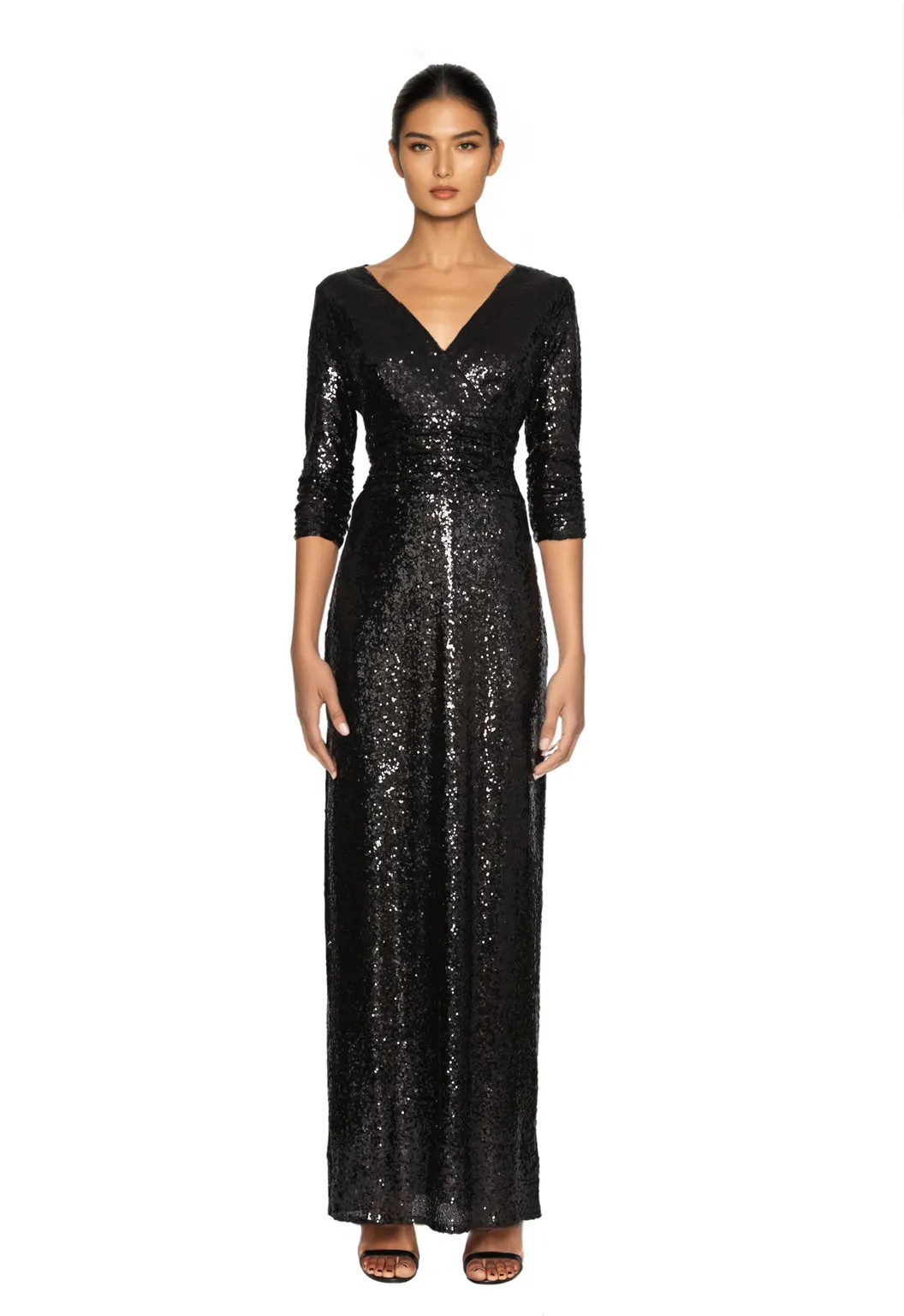 FOCUS by SHANI - Surplice Sequin Gown in Black