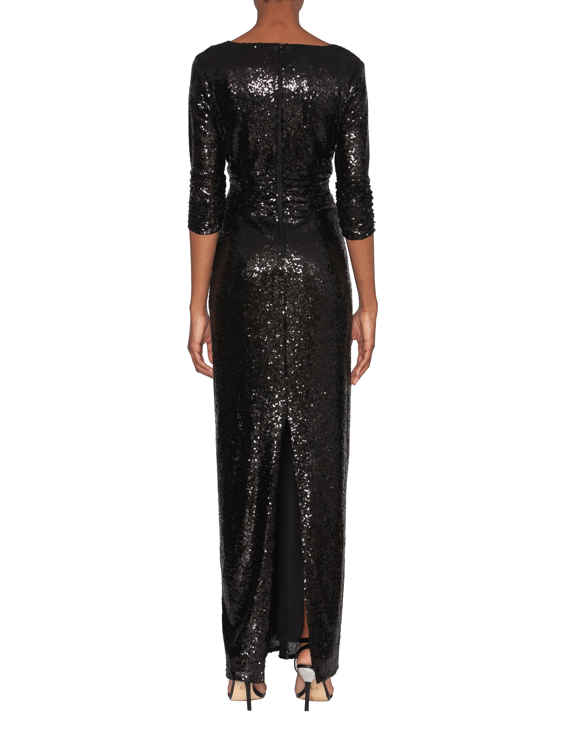 FOCUS by SHANI - Surplice Sequin Gown in Black