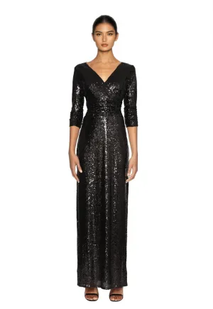 FOCUS by SHANI - Surplice Sequin Gown in Black