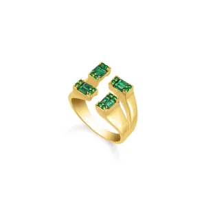 Four Baguette Stone Open Ring - Gold Green