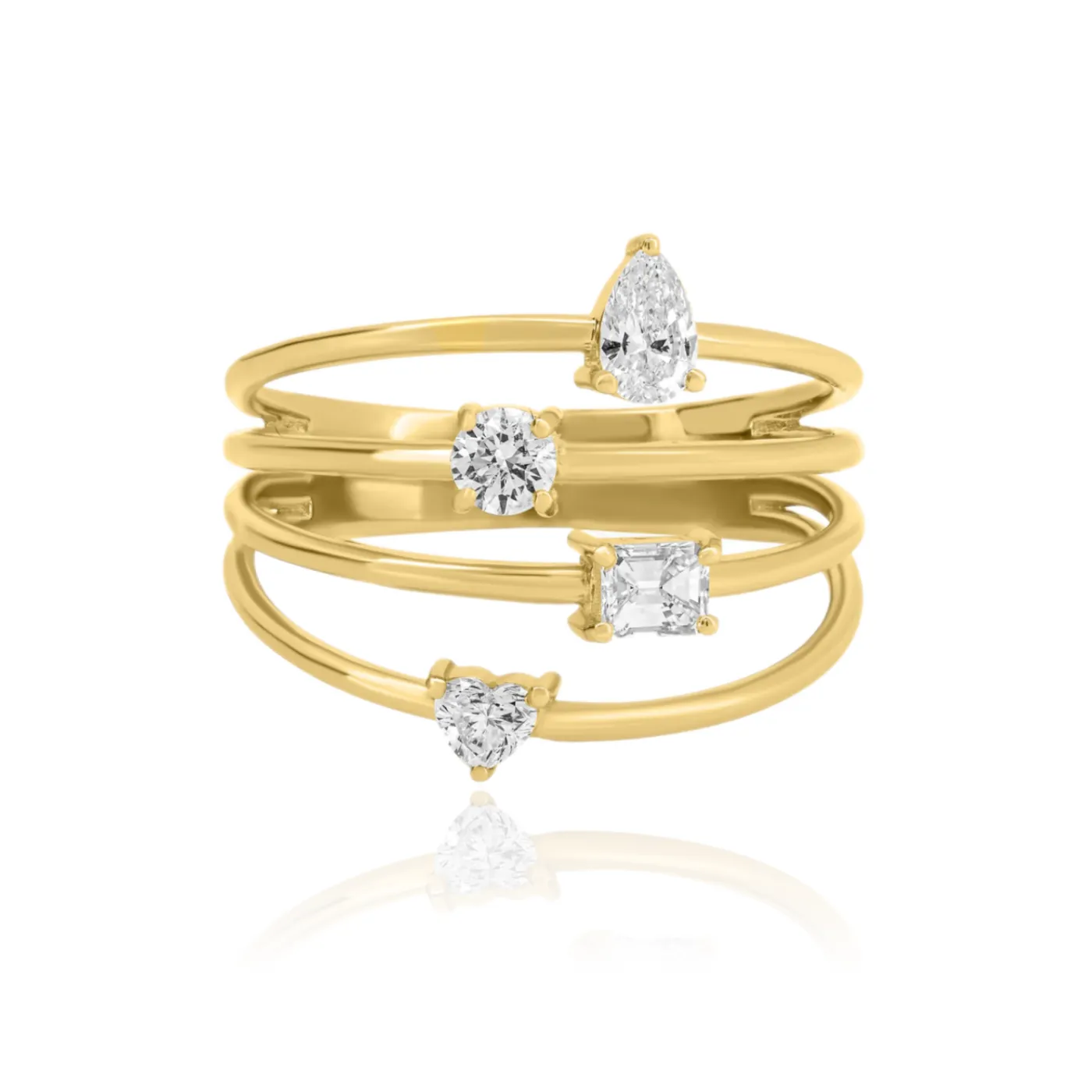 Four Multi Shape Diamonds Gold Ring