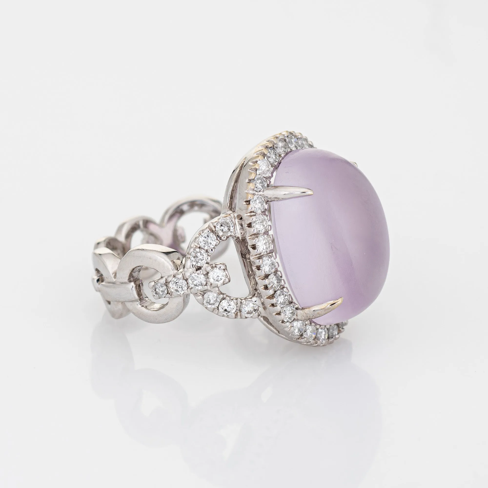 Frosted Rose Quartz Diamond Ring Estate Sz 6 14k White Gold Cocktail Jewelry