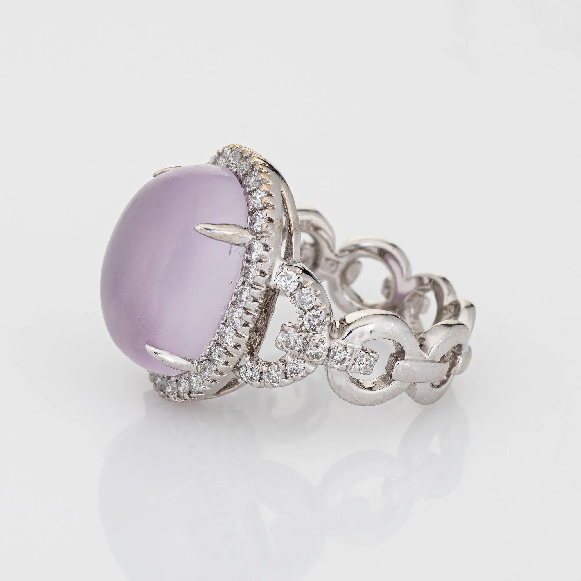 Frosted Rose Quartz Diamond Ring Estate Sz 6 14k White Gold Cocktail Jewelry