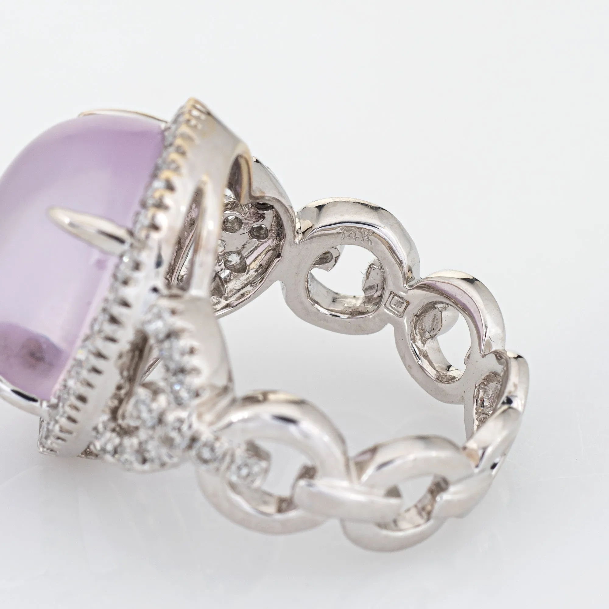 Frosted Rose Quartz Diamond Ring Estate Sz 6 14k White Gold Cocktail Jewelry