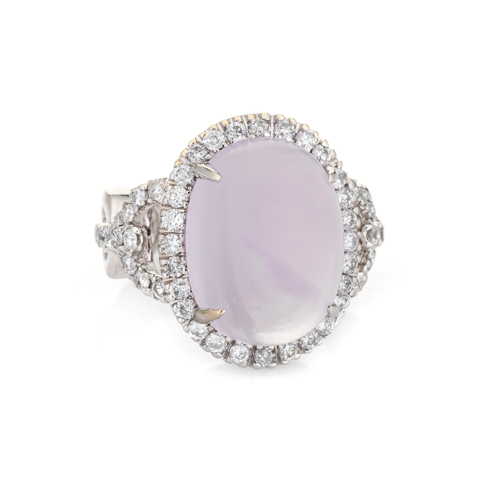Frosted Rose Quartz Diamond Ring Estate Sz 6 14k White Gold Cocktail Jewelry