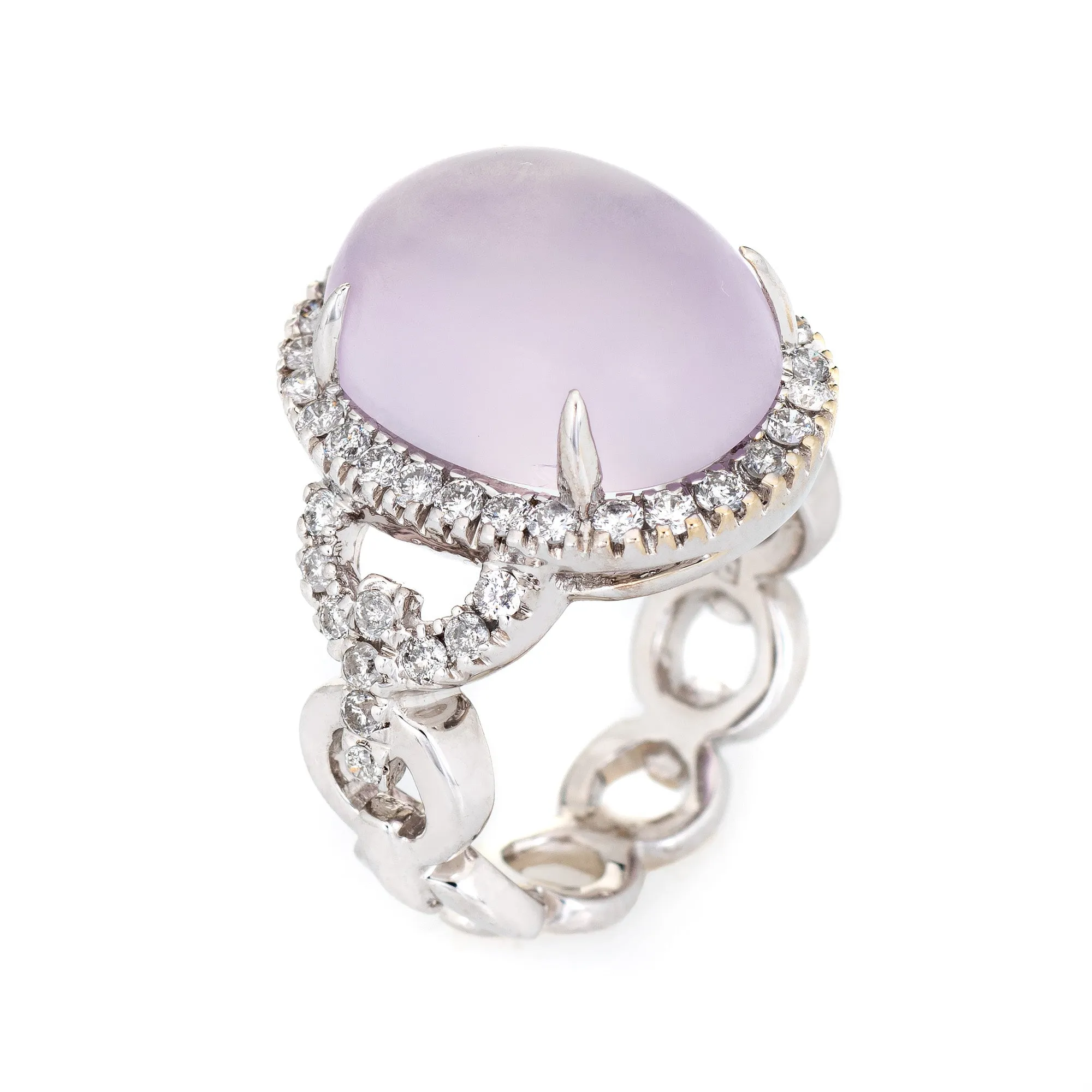 Frosted Rose Quartz Diamond Ring Estate Sz 6 14k White Gold Cocktail Jewelry
