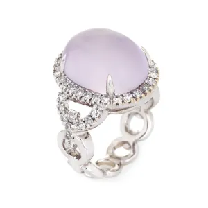 Frosted Rose Quartz Diamond Ring Estate Sz 6 14k White Gold Cocktail Jewelry