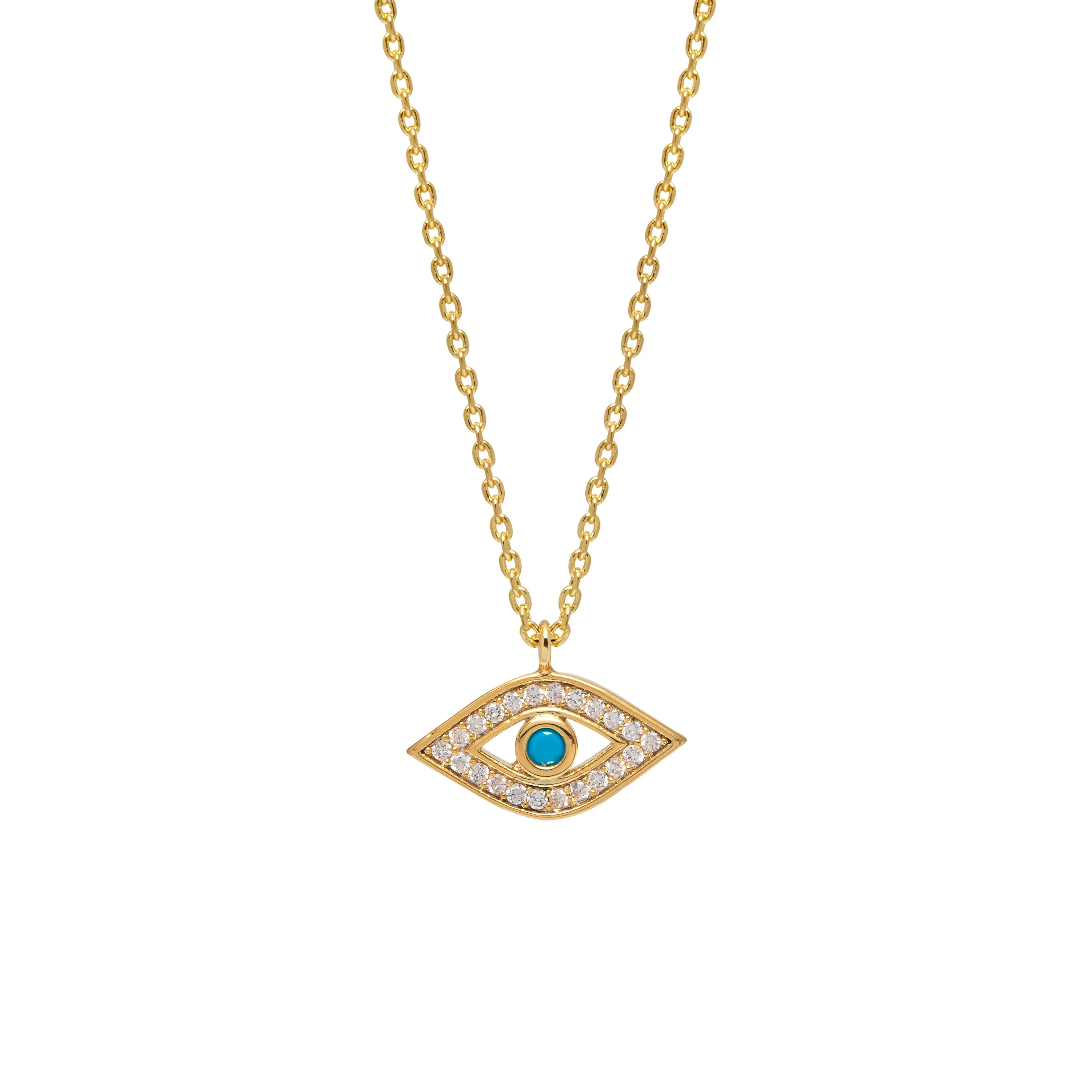 Gold crystal evil eye turquoise stone pendant necklace#HNN90858G(LE17)
