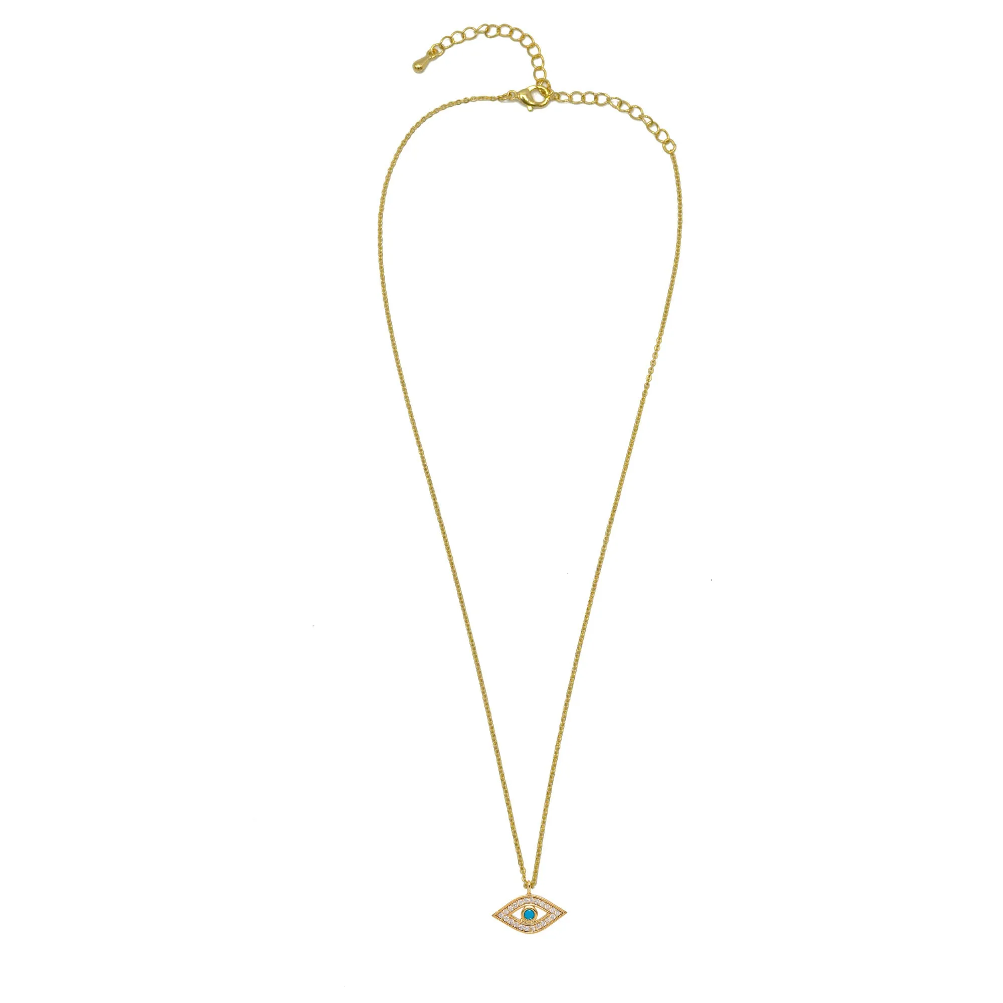 Gold crystal evil eye turquoise stone pendant necklace#HNN90858G(LE17)