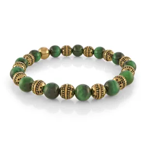 Gold Design Bead Green Tiger Eye Stretch Bracelet