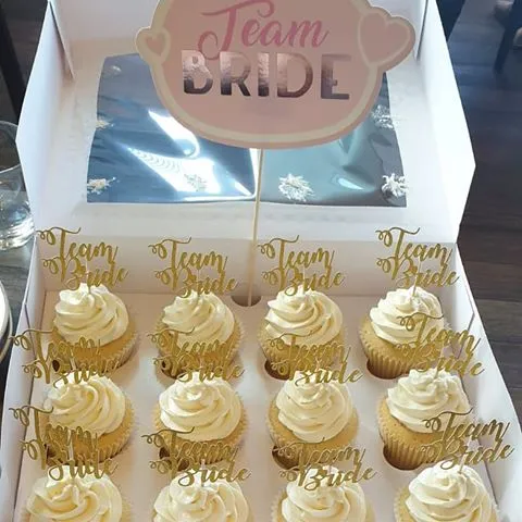 Gold Letter "Team Bride" with Ribbon, Pack of 24 Cupcake Toppers