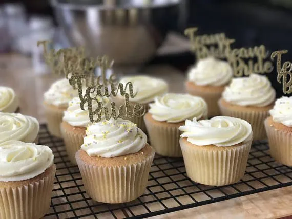 Gold Letter "Team Bride" with Ribbon, Pack of 24 Cupcake Toppers
