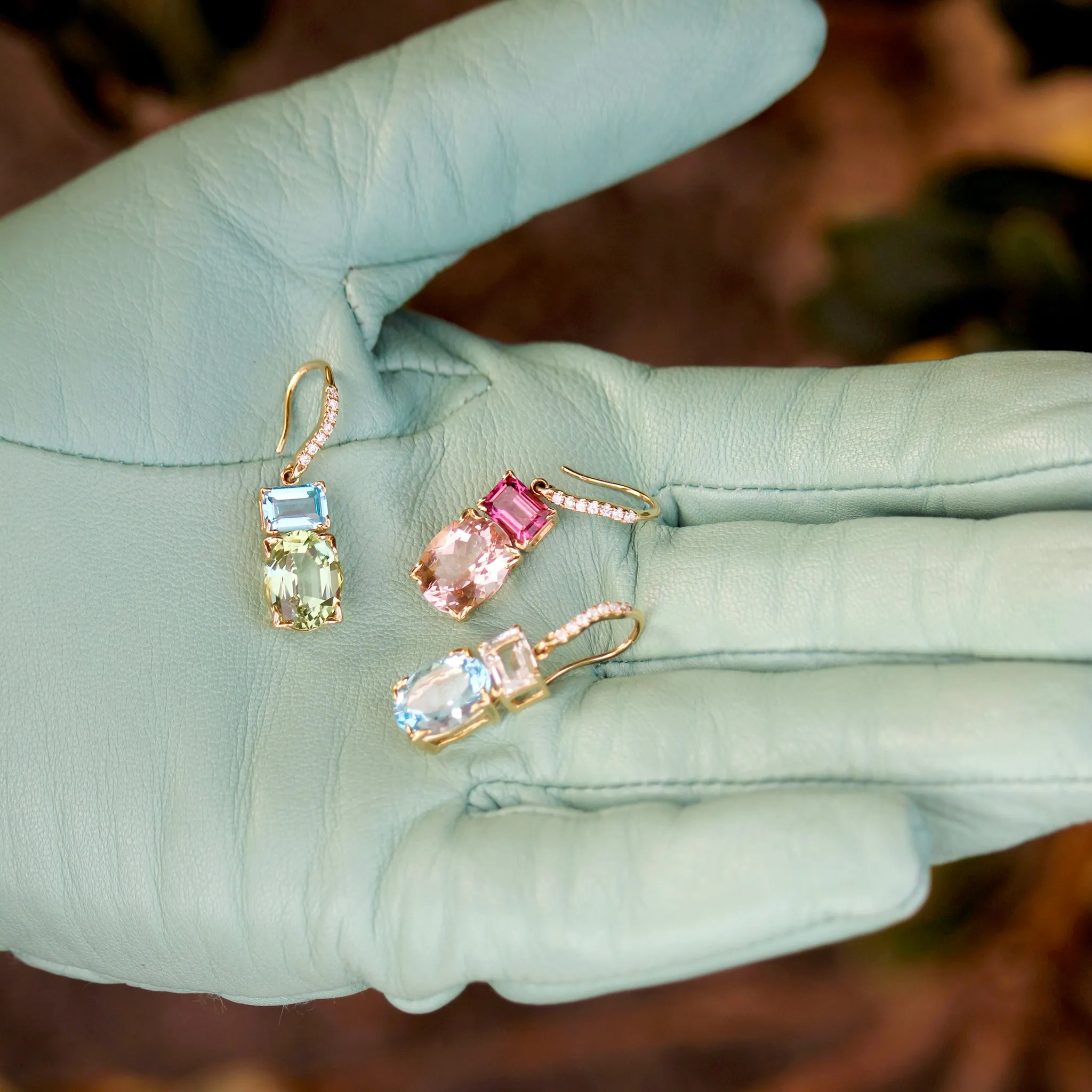 Green Tourmaline & Blue Topaz 14K Gold River Earrings