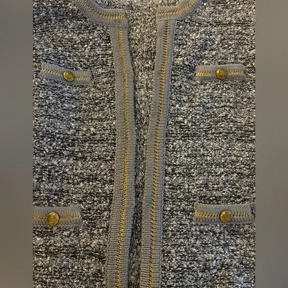 Grey Knit Sequin Knit Cardigan