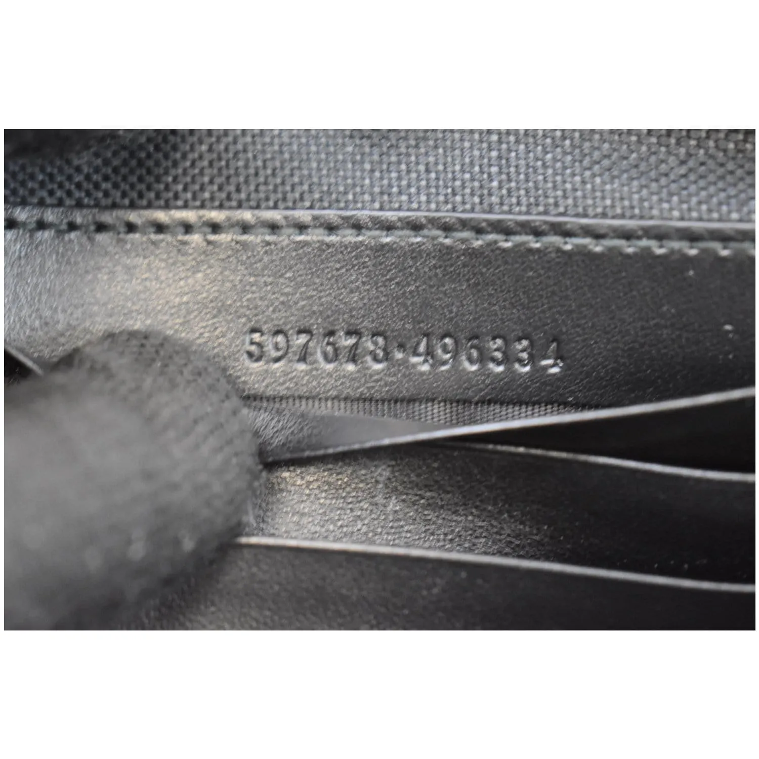GUCCI Blade Embroidery Leather Wristlet Pouch Black 597678