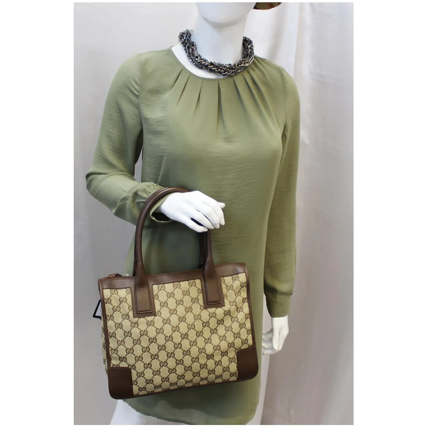 GUCCI GG Supreme Canvas Tote Bag Brown
